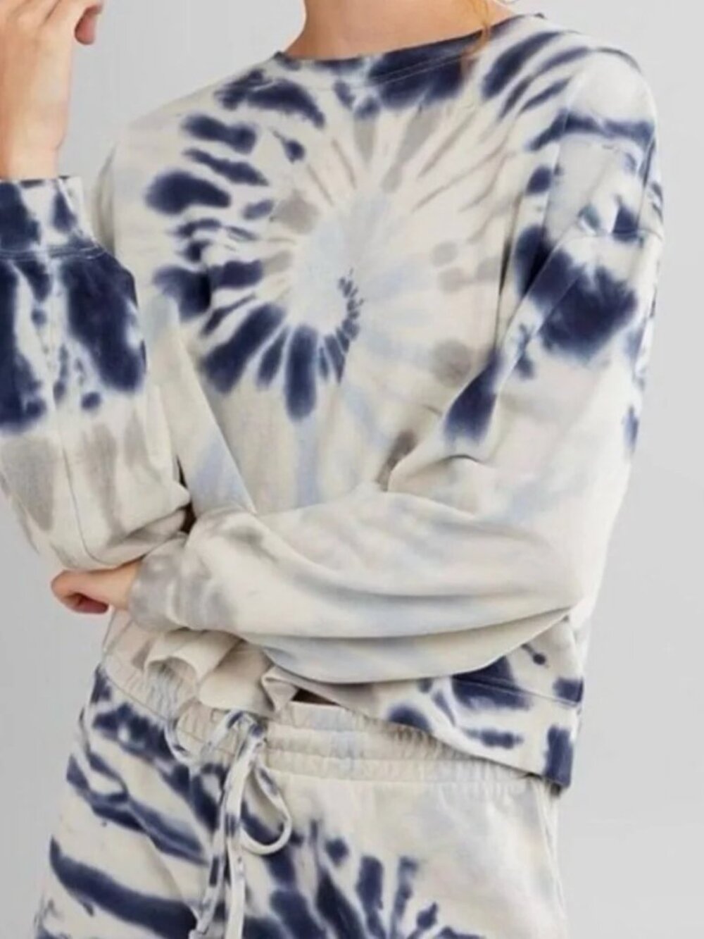 Z Supply Blue White Tie Dye Loungewear Sweatshirt & Sweatpant Set